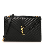 Grain De Poudre Matelasse Chevron Large Monogram Satchel Black