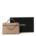 Caviar Quilted Top Handle Slim Vanity With Chain Dark Beige