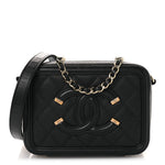 Caviar Quilted CC Filigree Vanity Clutch With Chain Black