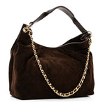 Suede Calfskin Lambskin Quilted Maxi Hobo Dark Brown