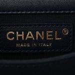 Metallic Lambskin Striped North South Boy Flap Navy Gold