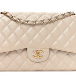 Iridescent Caviar Quilted Jumbo Double Flap Beige