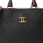 Bullskin Stitched Bi-Color Medium Shopping Tote Black