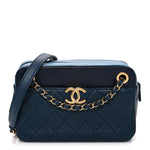 Lambskin Quilted Small In & Out Camera Case Navy Light Blue