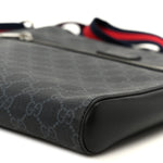 GG Supreme Monogram Appia Calfskin Web Flat Messenger Bag Black Grey