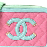 Caviar Quilted Filigree Vanity Clutch With Chain Pink Light Blue Green