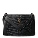 Calfskin Crocodile Embossed Gaby Satchel Black