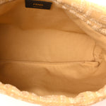 Fabric Jacquard Raffia Straw Fringe Medium Mamma Baguette Beige