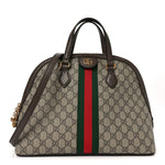 GG Supreme Monogram Web Medium Ophidia Top Handle Dome Bag Brown