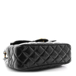Shiny Crumpled Calfskin Quilted Wavy CC Hobo Black