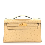 Ostrich Kelly Pochette Clutch Parchemin