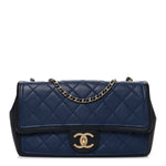 Calfskin Quilted Medium Graphic Flap Blue Black