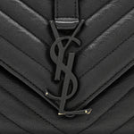 Sheepskin Matelasse Chevron Monogram Monochrome Large College Satchel Black