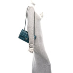 Caviar Quilted Medium Double Flap Dark Turquoise