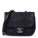 Calfskin Stitch CC Small Flap Navy Blue
