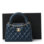 Metallic Aged Calfskin Quilted Nano Kelly Shopper Navy