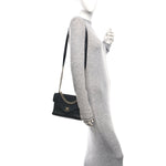 Lambskin Chevron Stitched Medium Envelope Flap Black