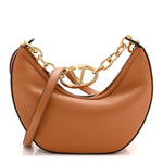 Grainy Calfskin Small Vlogo Moon Hobo Bag Saddle Brown