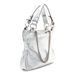 Sakai Be Green Calfskin Diagonal Stitched Small Blondie Tote Silver