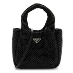 Satin Crystal Soft Padded Small Double Handled Shoulder Bag Black