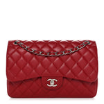 Caviar Quilted Jumbo Double Flap Dark Red