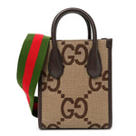 Monogram Jumbo GG Textured Dollar Calfskin Web Mini Vertical Tote Camel Ebony New Acero