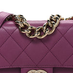 Caviar Quilted Mini Studded Flap  Purple