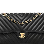 Lambskin Chevron Quilted Medium Double Flap Black