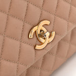 Caviar Lizard Quilted Small Coco Handle Flap Beige