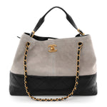 Suede Calfskin Shiny Lambskin Quilted Small Coco Base Shopping Bag Grey Black