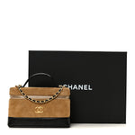 Suede Calfskin Shiny Lambskin Stitched Top Handle Slim Vanity With Chain Beige Black