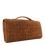 Suede Intrecciato Long Andiamo Top Handle Clutch Amber