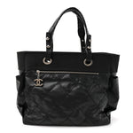 Coated Canvas Quilted Large Paris Biarritz Tote Black
