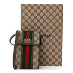 X BALENCIAGA BB Supreme Monogram Web Ophidia Phone Crossbody Bag Beige New Acero