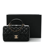 Lambskin Quilted Mini Top Handle Rectangular Flap Black