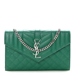 Grain De Poudre Mixed Matelasse Triquilt Monogram Chain Wallet Green Field