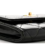 Lambskin Quilted Pearl Crush Clutch With Chain Black