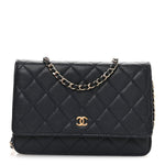 Caviar Quilted Wallet on Chain WOC Navy Blue