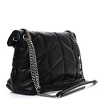 Lambskin Quilted Small Loulou Puffer Monogram Chain Satchel Black