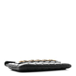 Calfskin Quilted Front Logo Enchained Clutch Black