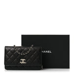 Caviar Quilted Crystal Star Wallet On Chain Black