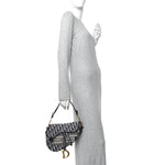 Oblique Embroidered Saddle Bag Blue