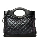 Crumpled Calfskin Quilted 31 Large Shopping Bag Black