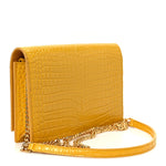 Calfskin Crocodile Embossed Kate Monogram Tassel Chain Wallet Saffron