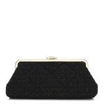 Tweed Quilted Kiss Lock Clutch Black