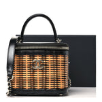 Calfskin Raffia Small Vanity Case Bag Black Beige