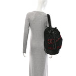 Wool Calfskin Embroidered Paris Hamburg Drawstring Backpack Black