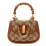 New Canvas Charisma Calfskin Crystal GG Monogram Small Bamboo 1947 Top Handle Bag Camel Ebony