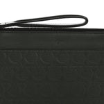 Calfskin Gancini Embossed Wristlet Clutch Dark Green
