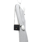 Goatskin Quilted Chic Pearls Flap Black